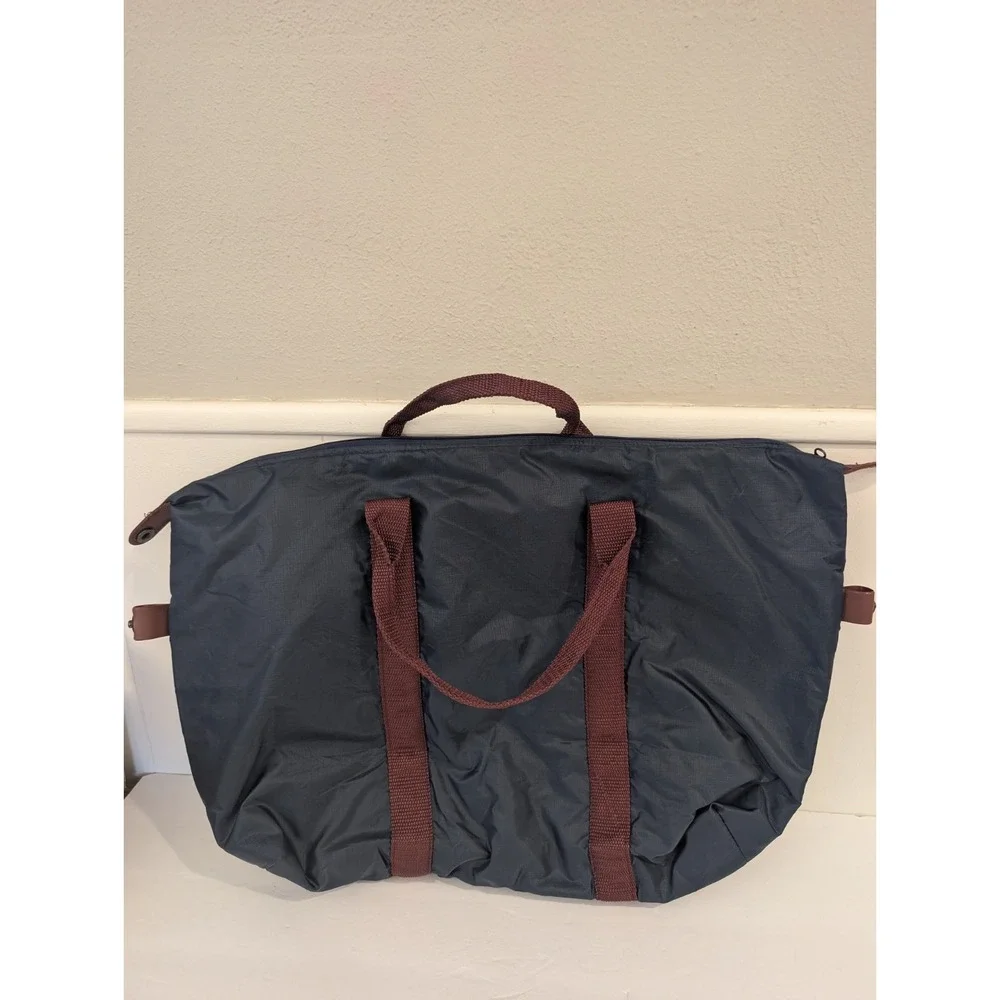 90s Pierre Cardin Navy Blue Nylon Duffle Tote Bag Gym Weekender Maroon Vintage
